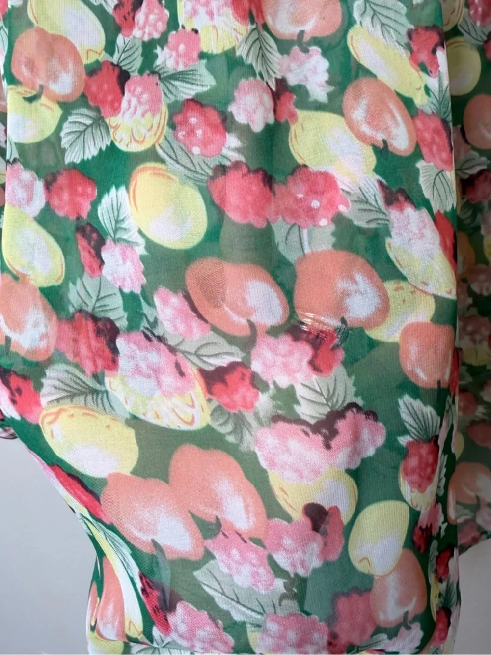 I.Madeline Sheer Fruit Pattern Button Front Long Sleeve Relaxed Oversized Blouse - Picture 11 of 14